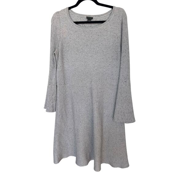 Ann Taylor Women's Marled Gray Ribbed Dress Bell Sleeves Size Large - Picture 2 of 7